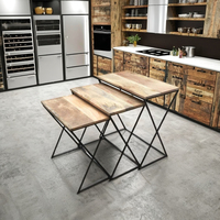 Ensemble de 3 tables basses modernes faites à la main avec rangement en bois de manguier pour salon