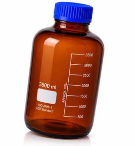Botella Redonda de Reactivo de Vidrio Borosilicato Ámbar de 3500 ml de ELS Instruments con Tapa de Rosca de PP Hermética y Anillo Antigoteo - Product Image 3