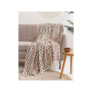 Manta de Sofá de Lino Acrílico Premium con Estampado de Motivos, Color Blanco, 55x75 Pulgadas, Textura Elegante, Hecha en India, para Compradores que Buscan un Sofá Moderno y Lujoso - Product Image 1