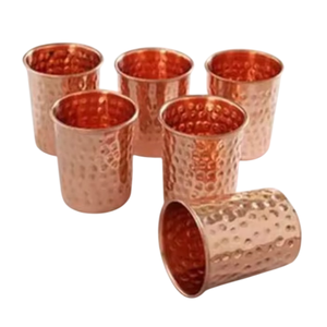 Vaso de Vidrio Martillado 100% Cobre Puro, Estilo Vintage con Patrón Floral, Apto para Lavavajillas, Decoración para Cocina y Bar, Utensilios para Bebidas - Product Image 1