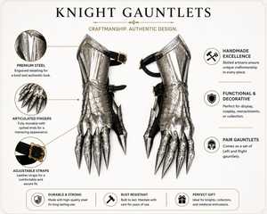 Guantes de Caballero de Acero Plateado, Guantes de Armadura Medieval Grabados, Dedos Articulados, Disfraz de Cosplay - Product Image 4