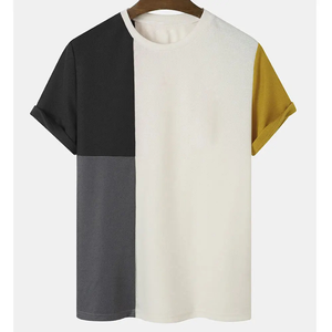 T-shirt en tricot pour homme, à blocs de couleur, manches courtes, col rond, coupe décontractée, design uni - Product Image 2