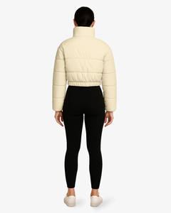 Chaqueta Acolchada Corta Beige para Mujer, Diseño Personalizado OEM, para Otoño e Invierno, con Dobladillo Elástico, Ropa Casual para Exteriores - Product Image 2