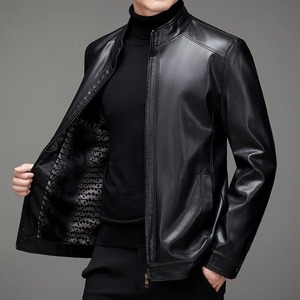 2026 Men's Vintage Motorcycle Oversized Genuine <b>Leather</b> Stand Collar Front Big Pockets Bomber <b>Jackets</b> Trend High Street= - Product Image 5
