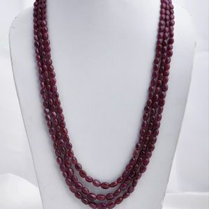 ลูกปัดทับทิมธรรมชาติทรงรีเรียบ 3 เส้น สำหรับทำเครื่องประดับอัญมณีชั้นดี สร้อยคอ - Product Image 1