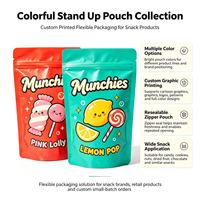 Sachet Doypack Personnalisé Imprimé pour Snacks, Coloré, Mat, avec Fermeture Éclair, Design Cartoon, pour Emballage Alimentaire