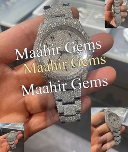 Montre automatique de luxe pour homme en acier inoxydable avec moissanite bicolore, boîtier carré, bracelet à fermoir, résistante à l'eau 10 bars, style hip-hop - Product Image 1
