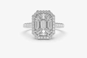 Anillo de Compromiso de Diamante Corte Esmeralda Platino con Engaste Pavé, Joyería Fina de Lujo para Mujer, Certificado GIA, Estilo Geométrico - Product Image 1