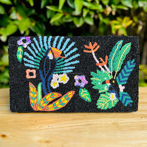 Sac à Main de Soirée Noir Brodé à la Main Durable Pliable Pleine Pochette Perroquet Tropical Conception Oiseau Exotique Élégant - Product Image 3