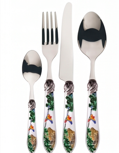 Ensemble de couverts en céramique florale avec poignée, en acier inoxydable, passe au lave-vaisselle, vaisselle de mariage, design multicolore plaqué argent - Product Image 1