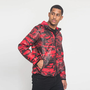 Men's Red Camouflage Print Hooded Soft Shell <b>Jacket</b> Zip Front Water Resistant Regular Fit Outdoor Wear Polyester - Product Image 2
