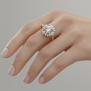 Anillo de Compromiso con Halo de Diamantes Cultivados en Laboratorio, Oro de 14K, Corte Redondo, Anillo de Novia con Diamantes Baguette, Fabricante de Joyería Personalizada - Product Image 2