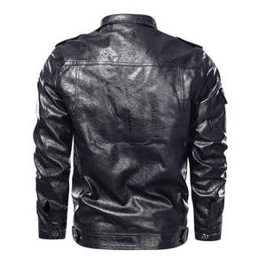 Chaqueta de cuero para hombre, doble botonadura, solapas anchas, cintura con cinturón, solapa frontal con bolsillo tipo pistola, forro completo de poliéster - Product Image 5