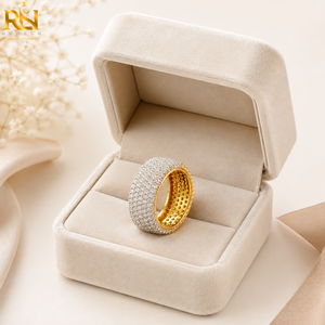 Bague de déclaration de luxe unisexe en or massif, sertie de 3/4 de diamants de laboratoire taille brillant, motif nid d'abeille, bijoux de mariage |   Excellente qualité - Product Image 3