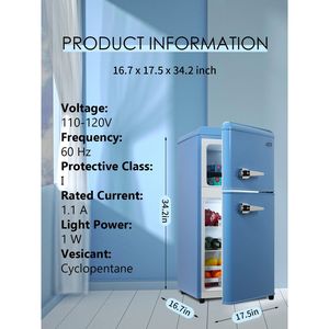 Mini Frigorifero Retro da 3,5 Piedi Cubi, Congelatore Compatto a 2 Porte con Termostato Meccanico Regolabile, Piccolo Refrigeratore per Bevande - Product Image 5