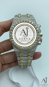 Montre mécanique glacée bicolore sertie de diamants, chronographe, montre-bracelet, bijou de luxe, cadeau - Product Image 5