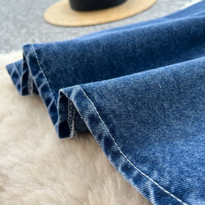 Jupe en jean de luxe de haute qualité pour femme, fermeture éclair, mi-mollet, taille normale, coupe trapèze, avec nœud décoratif, couleur unie, collection printemps - Product Image 6