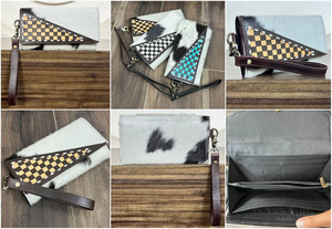 Portefeuille-bracelet en cuir de vachette véritable de luxe, motif à carreaux, fait main, OEM ODM, nouveau modèle - Product Image 3