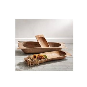 Rustic Wood Dough Bowl for <b>Candle</b> Making Wholesale Long Dark Timber Decorative <b>Trays</b> Farmhouse Table Centerpiece Home Decor - Product Image 2