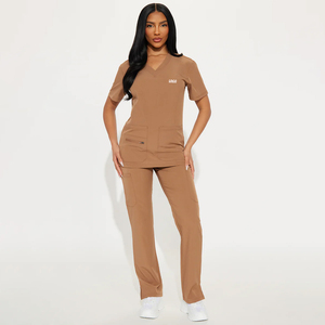 Uniformes Médicos de Hospital con Logotipo Personalizado, Resistentes al Agua, Elásticos, Unisex, Cuello Alto, Conjuntos de Manga Corta, Spandex/Poliéster - Product Image 1