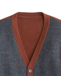 <b>Brown</b> And Blue Patchwork Knitted Cardigan Soft <b>Wool</b> Blend Fabric And Classic Button Closure Winter Warm Cotton Stylish Sweater - Product Image 2
