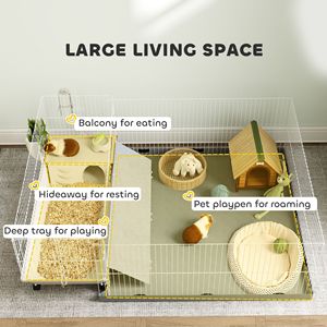 Recinto per Piccoli Animali con Tappetino Impermeabile Rimovibile, Mangiatoia, Bottiglia d'Acqua e Ciotola per Cibo per Porcellini d'India - Product Image 3