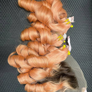Expédition rapide, mèches de cheveux bouclés de couleur pêche avec fermeture, super double trame, cheveux vierges vietnamiens bruts, cheveux de luxe - Product Image 2
