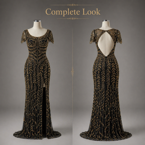 Vestido de Noche de Lujo Negro con Bordado Dorado |   Vestido de Fiesta con Lentejuelas, Diseño Exclusivo para Mujer, Espalda Descubierta, Ropa Formal, India 2026, Nueva Llegada - Product Image 3