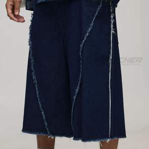 Shorts en jean délavé foncé pour homme, style streetwear, coupe droite, en coton, décontracté, vintage, respirant, écologique - Product Image 4