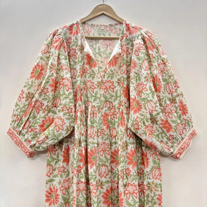 Vestido Casual Midi para Mujer, Tejido 100% Algodón, Liso, Manga Corta, Cintura Imperio, Estilo Babydoll, Cuello en V, Holgado, Funcional - Product Image 2