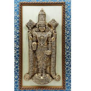 21\" Tirupati Balaji (Venkateshvara) Wood <b>Framed</b> Brass Sculpture <b>Wall</b> Hanging Decorative <b>Art</b> Piece - Product Image 2