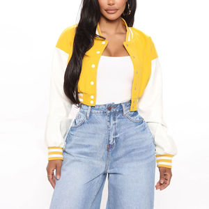 Luxury Women's Varsity Jacket Genuine Leather Sleeve Letterman Jacket Custom Private Label OEM Premium Fashion Wear - Product Image 1