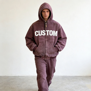 Sweat à capuche zippé oversize vintage bordeaux délavé personnalisé avec imprimé lettres pour homme – Confortable et décontracté style streetwear - Product Image 6