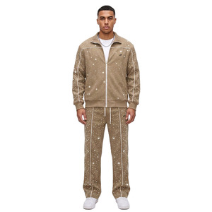 Conjunto Deportivo de Hombre con Pedrería, Sudadera con Cremallera y Pantalones Jogger de Terciopelo Personalizados, Ropa Deportiva de Lujo, Proveedor OEM ODM - Product Image 1