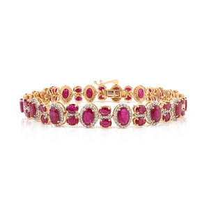 14k Gold Vintage Style 12.57 Ct Natural <b>Ruby</b> Diamond Statement <b>Bracelet</b> - Product Image 1