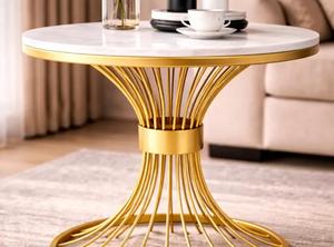 Modern Marble Top <b>Console</b> <b>Table</b> with <b>Gold</b> Metal Pedestal Base Living Room Accent Furniture - Product Image 3