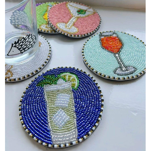 Handmade Premium <b>Beaded</b> Coffee Mug <b>Coasters</b> Non-Slip Base Custom Design for Modern Dining Table - Product Image 1