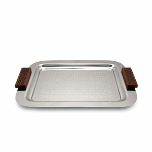 Plateau de service rectangulaire en métal Royal Look avec poignée en bois pour table à manger, plateaux de service alimentaire, fournitures pour la maison, les mariages et les hôtels - Product Image 4