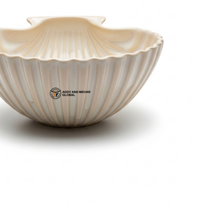 ชามเซรามิครูปเปลือกหอยสีเบจ ชามใส่ของว่าง ผลไม้ สลัด ลายริบบิ้น ตกแต่งสวยงาม สำหรับใช้ในบ้านและครัว - Product Image 5