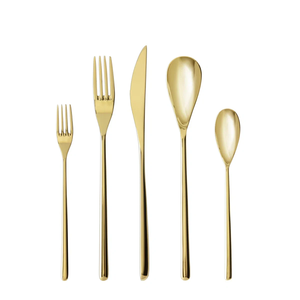 Lot de 5 couverts en acier inoxydable plaqué or, finition miroir, fourchette, couteau, cuillère, ensemble de table durable à prix réduit - Product Image 1