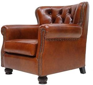 Sofá Individual de Cuero Marrón de Moda con Tapizado Acolchado Profundo, Detalles de Tachuelas y Patas de Madera Maciza para Sala de Estar - Product Image 1
