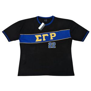 เสื้อเจอร์ซีย์สีดำ Sigma Gamma Rho SGRho 22 สีน้ำเงินทอง เสื้อผ้ากรีกพรีเมียม เสื้อยืดผู้หญิง/ผู้ชาย - Product Image 6