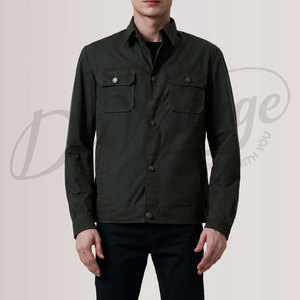 Chaqueta de algodón verde oscuro para hombre, estilo casual, corte ajustado, con botones, ligera, estilo utilitario, ropa de calle, camisa de moda. - Product Image 2