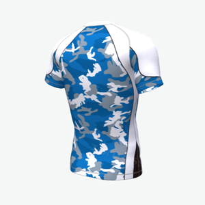 Blue Camouflage Short Sleeve Breathable <b>Rash</b> <b>Guard</b> <b>Men</b> Quick Dry Spandex Athletic Top Adult Unisex Sport Shirt Printed Design - Product Image 4
