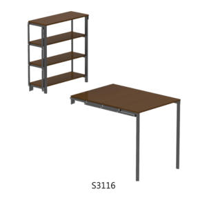 Table pliante d'intérieur, structure métallique, plateau en PB, étagère intégrée, meuble gain de place, deux modes d'utilisation - Product Image 1