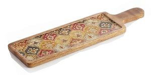 Plateau de service en bois grande capacité, planche de service portable avec motif gravé, style rustique moderne, pour fêtes et tables à manger, plateau pour aliments - Product Image 1
