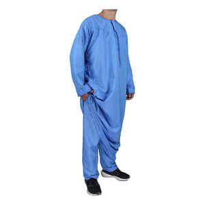Vente en gros de thobes pour homme, robe islamique arabe en coton noir à manches longues et col montant, vêtements de prière musulmans traditionnels, Dubaï - Product Image 4