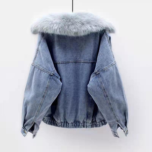 Wholesale Solid Casual Men's <b>Leather</b> Single Breasted Breathable Quick Dry Full Sleeve <b>Jean</b> Jacket Furry Collar Woven Denim - Product Image 3