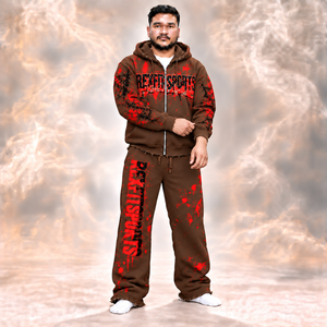 Conjunto de Sudadera con Capucha y Pantalones Unisex con Estampado de Salpicaduras y Pierna Ancha, Etiqueta Personalizada, Dobladillos Desgastados, Estilo Urbano Holgado, Venta al por Mayor - Product Image 1