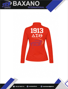 เสื้อยืดฤดูหนาวแบบซิปเต็มตัวสีแดงสำหรับสตรีไซส์ใหญ่ ลายตัวอักษรกรีก Bold 1913 ของชมรมเดลต้า ซิกมา ทีตา  แบบลำลอง - Product Image 6